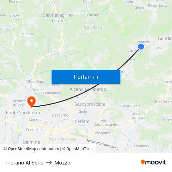 Fiorano Al Serio to Mozzo map