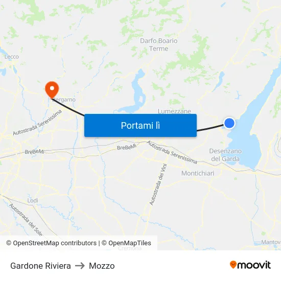 Gardone Riviera to Mozzo map