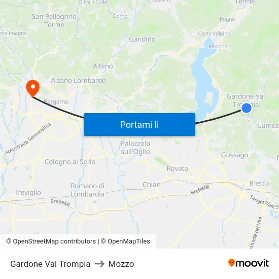 Gardone Val Trompia to Mozzo map