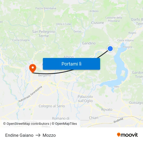 Endine Gaiano to Mozzo map