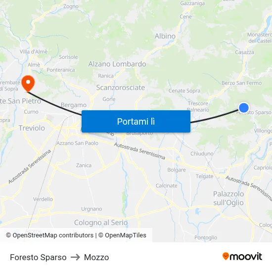 Foresto Sparso to Mozzo map