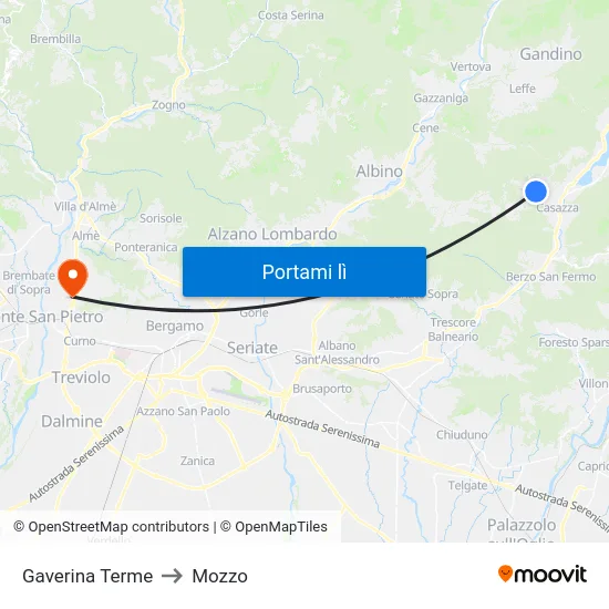Gaverina Terme to Mozzo map