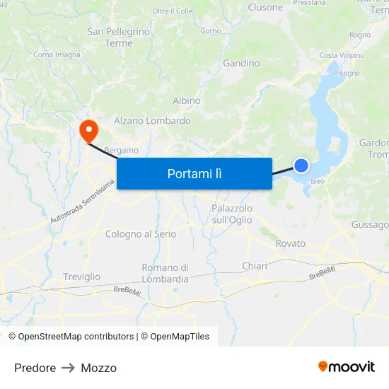 Predore to Mozzo map
