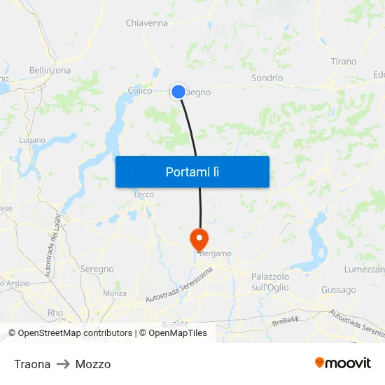 Traona to Mozzo map