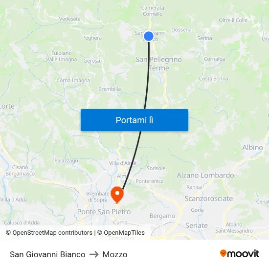 San Giovanni Bianco to Mozzo map