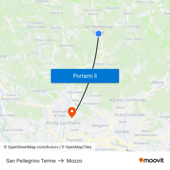 San Pellegrino Terme to Mozzo map