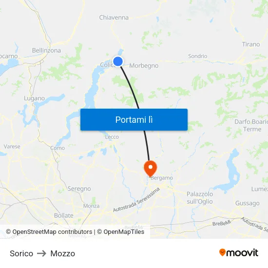 Sorico to Mozzo map