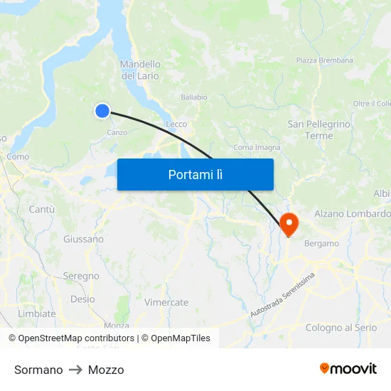 Sormano to Mozzo map