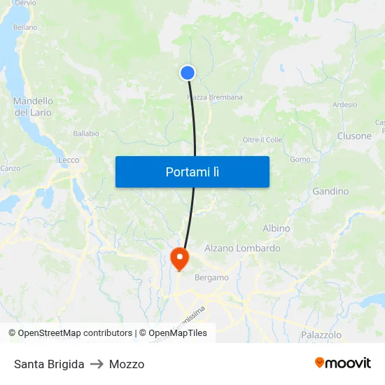 Santa Brigida to Mozzo map