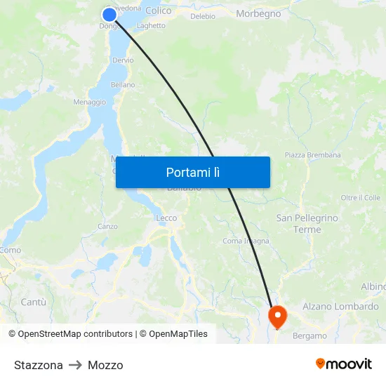 Stazzona to Mozzo map
