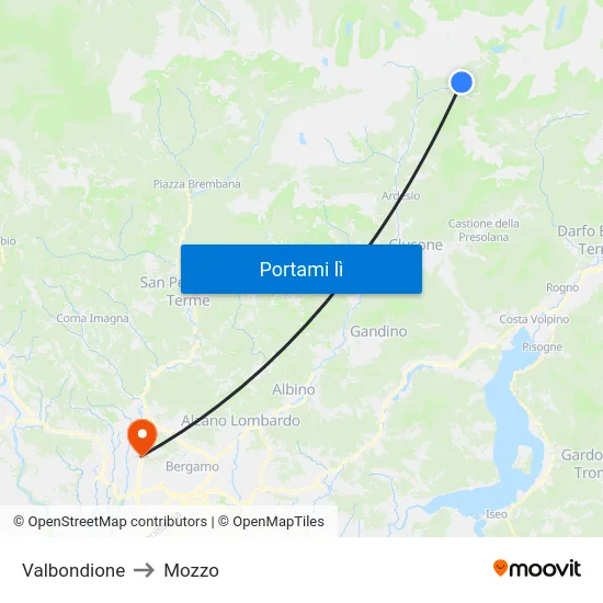 Valbondione to Mozzo map