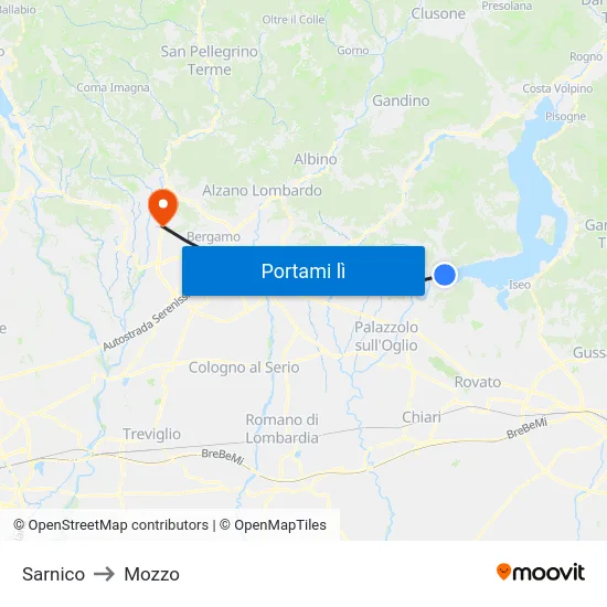 Sarnico to Mozzo map