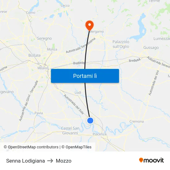 Senna Lodigiana to Mozzo map