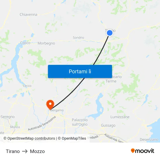 Tirano to Mozzo map