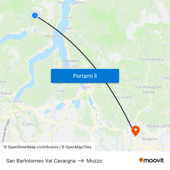 San Bartolomeo Val Cavargna to Mozzo map