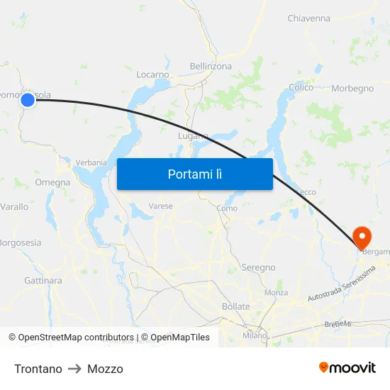 Trontano to Mozzo map