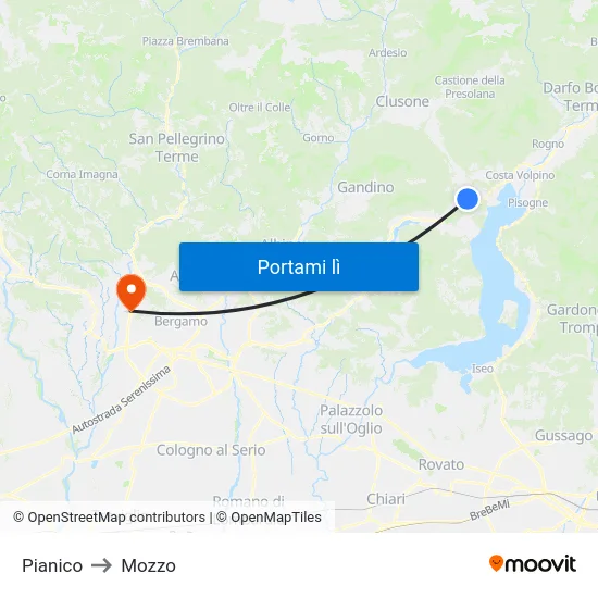 Pianico to Mozzo map