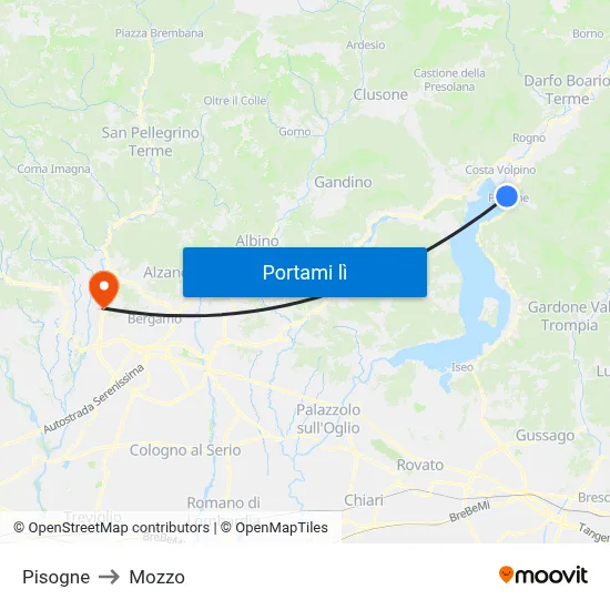 Pisogne to Mozzo map