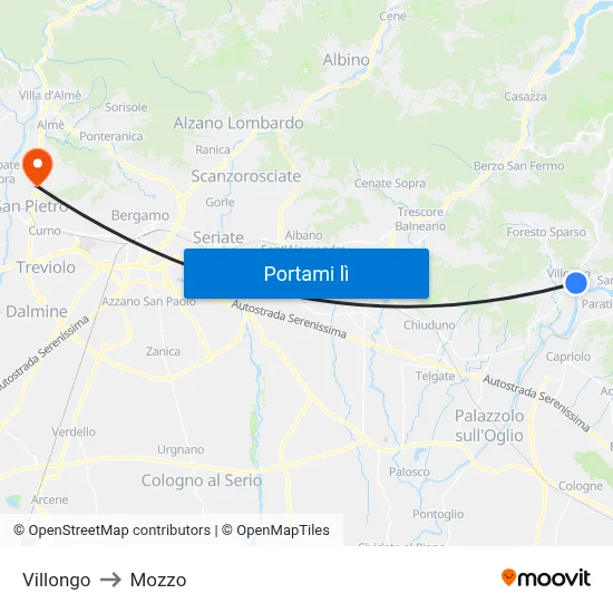 Villongo to Mozzo map