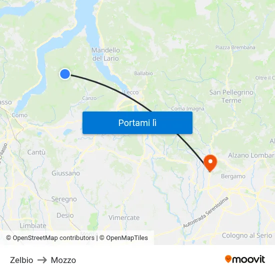 Zelbio to Mozzo map