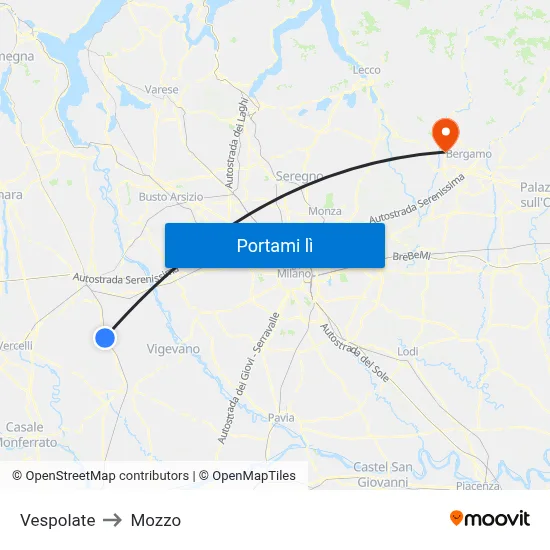 Vespolate to Mozzo map