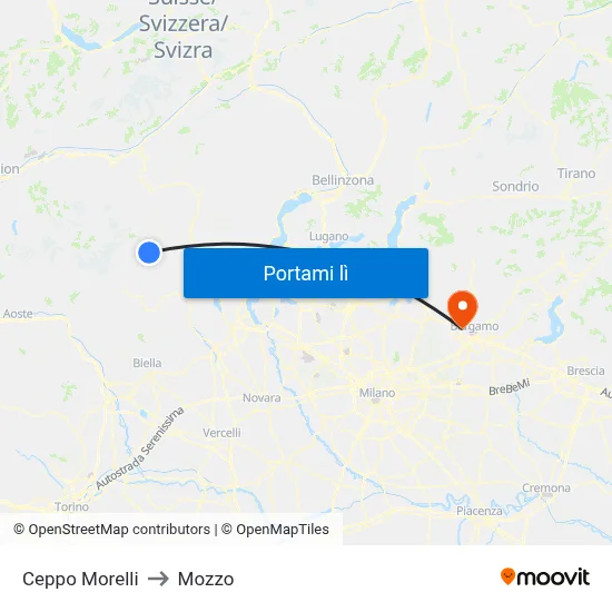 Ceppo Morelli to Mozzo map