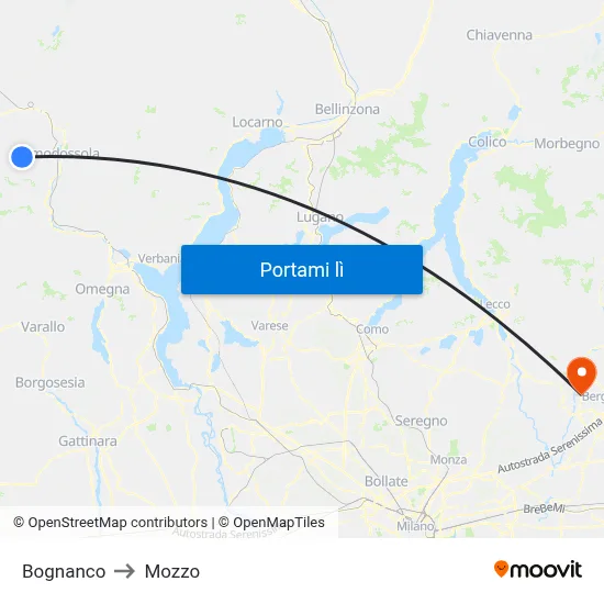 Bognanco to Mozzo map