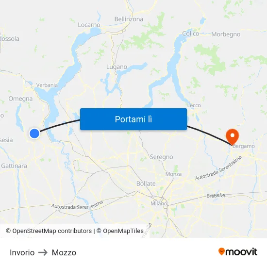 Invorio to Mozzo map