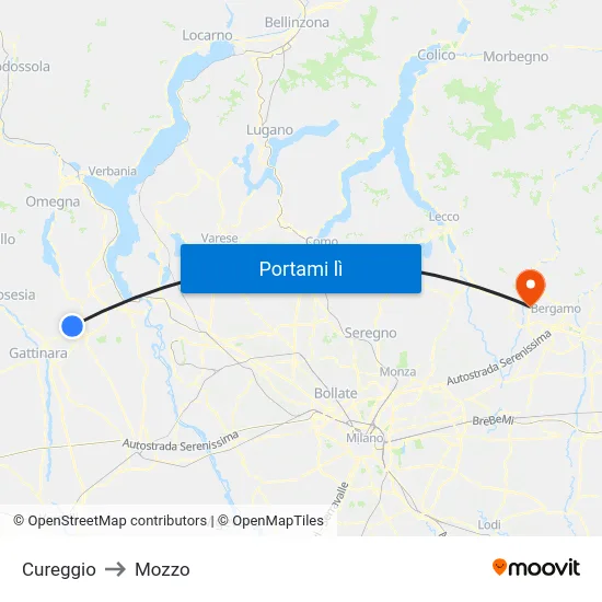 Cureggio to Mozzo map
