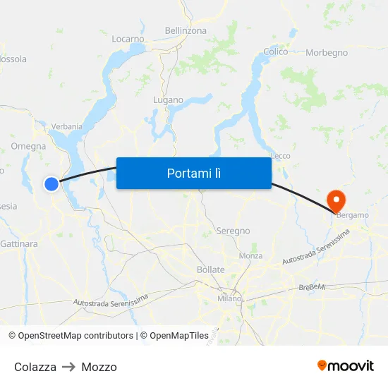 Colazza to Mozzo map
