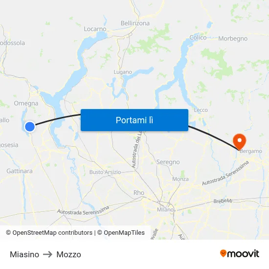 Miasino to Mozzo map