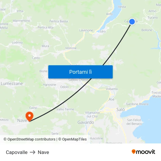 Capovalle to Nave map