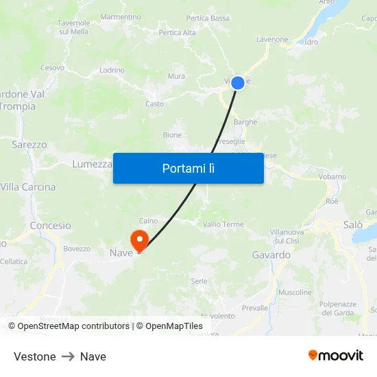 Vestone to Nave map