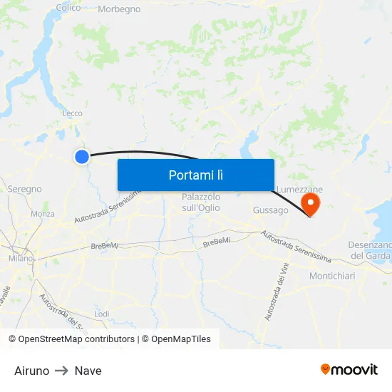 Airuno to Nave map