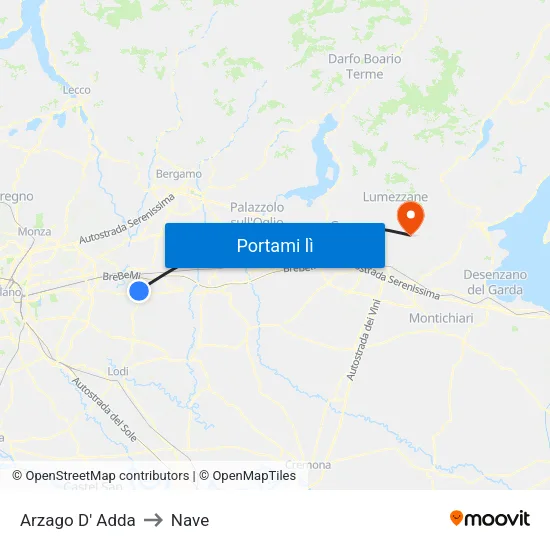 Arzago D' Adda to Nave map