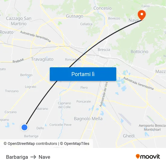 Barbariga to Nave map