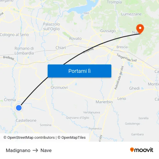 Madignano to Nave map