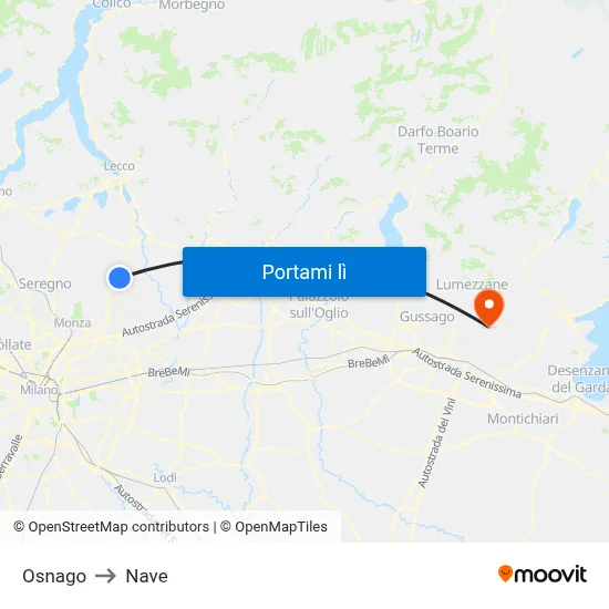 Osnago to Nave map