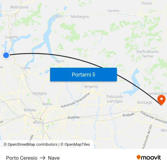 Porto Ceresio to Nave map