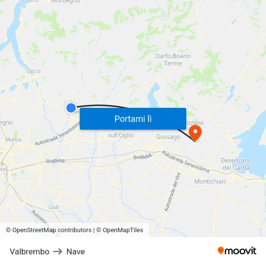 Valbrembo to Nave map