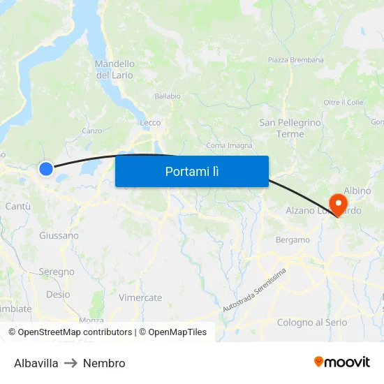 Albavilla to Nembro map