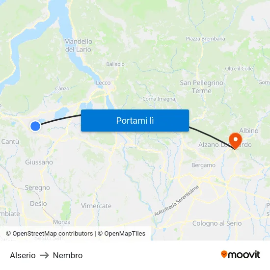 Alserio to Nembro map