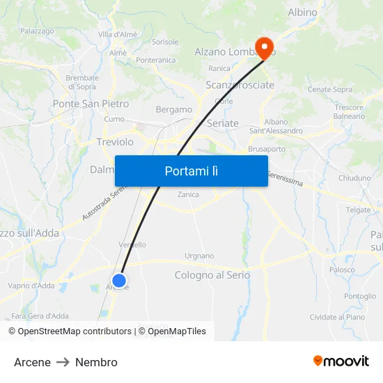 Arcene to Nembro map