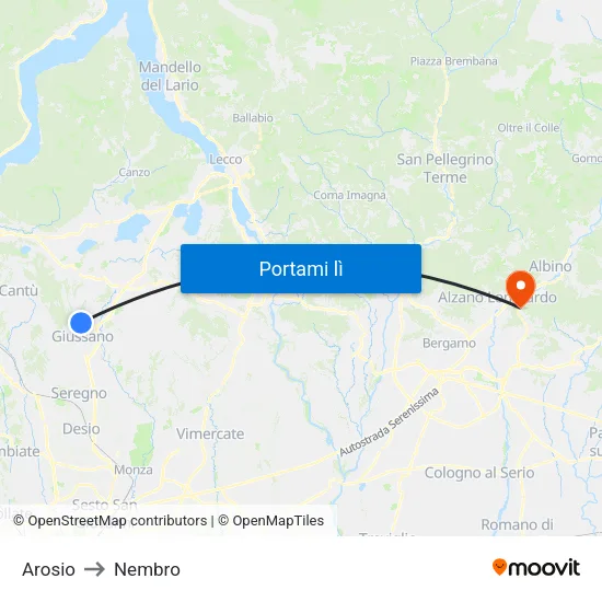Arosio to Nembro map