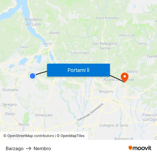 Barzago to Nembro map