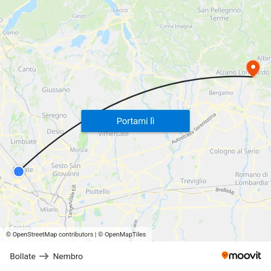 Bollate to Nembro map