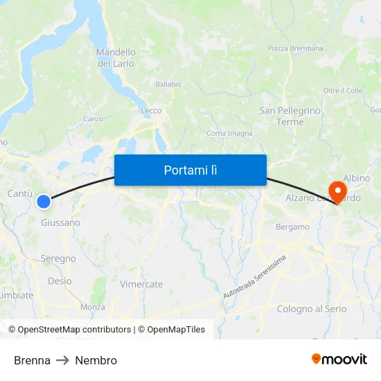 Brenna to Nembro map