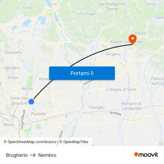 Brugherio to Nembro map