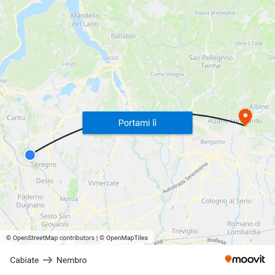 Cabiate to Nembro map