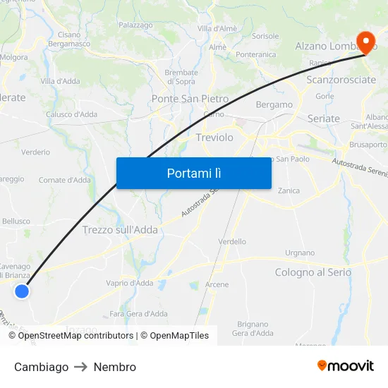 Cambiago to Nembro map